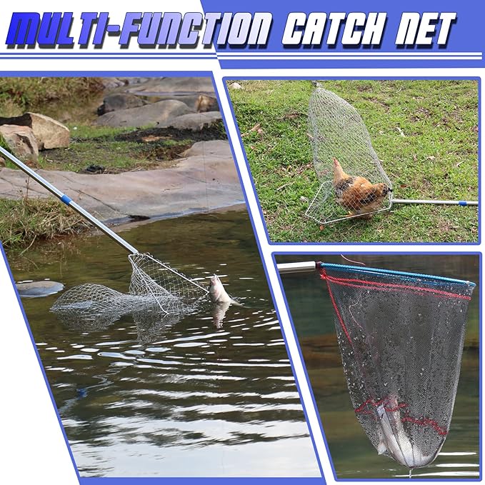Chicken Net Catchers 2 Piece Set Chicken Supplies Essential Small Animal Catchers for Chicken Coops Stainless Steel Folding Chicken Catchers for Chickens Ducks Fish and Birds