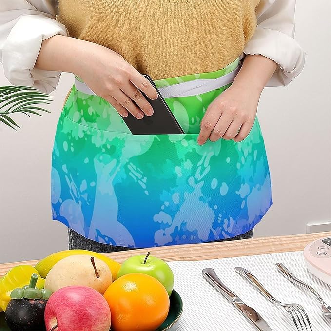 Unisex Chef Waiter Apron Waist Half Short Serving Aprons with 3 Pockets