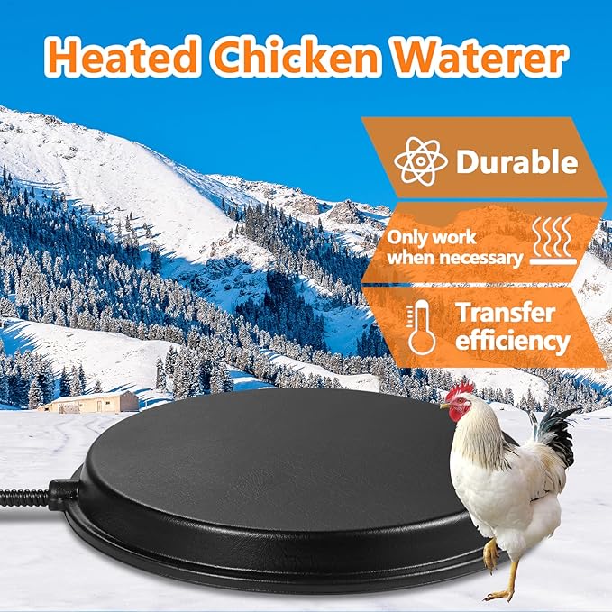 Poultry Chicken Water Heater - Water Heater Base for Winter, for Plastic/Metal Poultry Waterer, Thermostatically Controlled Heated Waterer for Chickens 80W,Chicken Coop Accessories