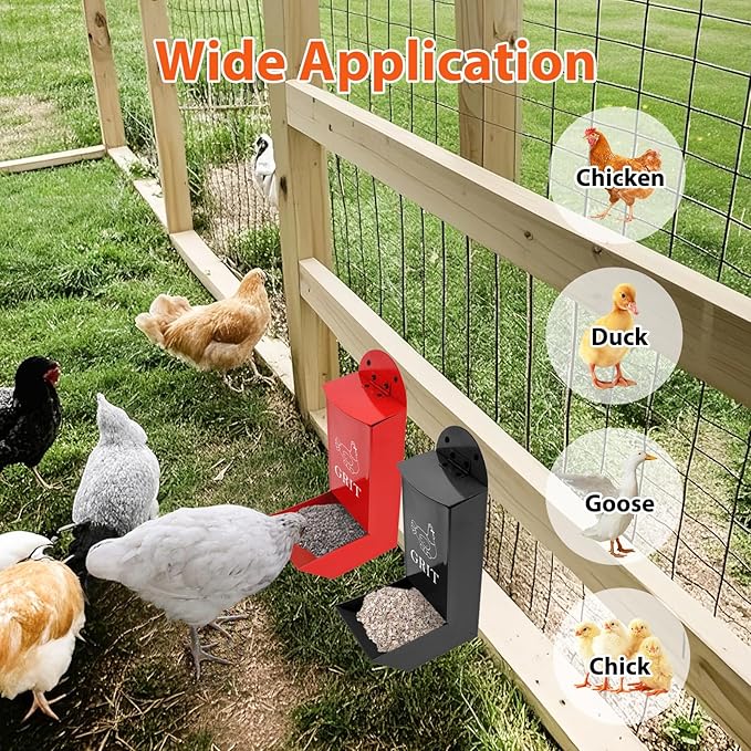 2Pack Chicken Grit Feeder, Metal Oyster Shell Feeder with Lid, Hanging Gravity Chicken Poultry Feeders Trough, Coop Accessories Supplies