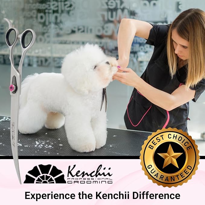 Kenchii Love Dog Grooming Scissors, 9 Inch Curved Shears, Dog Scissors for Grooming, Professional Pet Grooming Scissors, Ergonomic & Comfortable