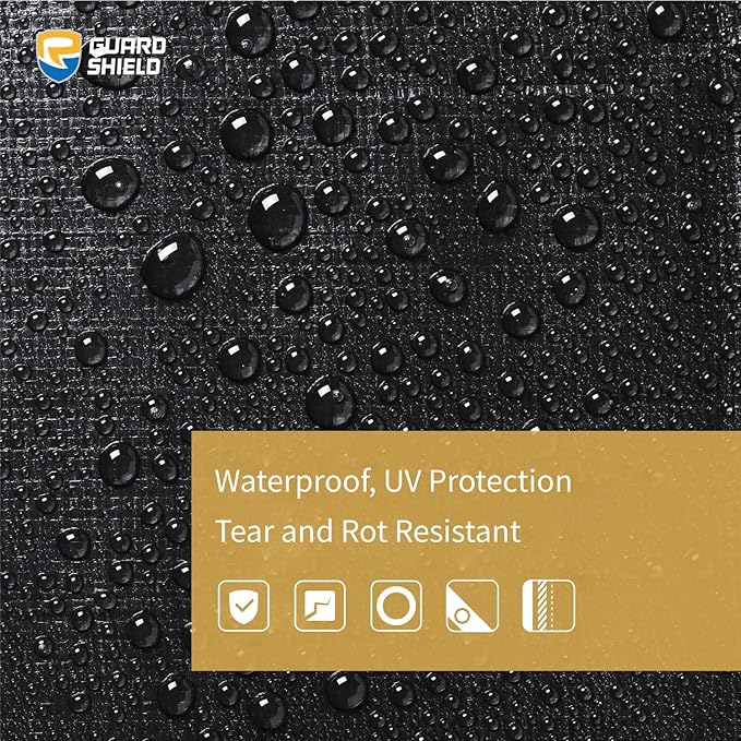 GUARD SHIELD Black Tarps Heavy Duty Plus+ Waterproof 8x10 Feet, 12mil Large Tarp with Reinforced Grommets, Outdoor Cover for Roof, Car, Boat, Truck and Ground Pool