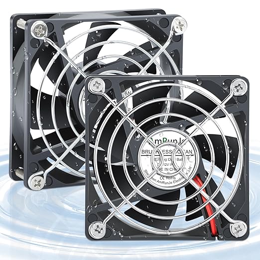 IP67 80mm x 25mm 2pin DC Cooling Fan Dual Ball Bearing for Electronics, AV Cabinet, RV Fridge, Amplifier, Chicken coop, 2pcs