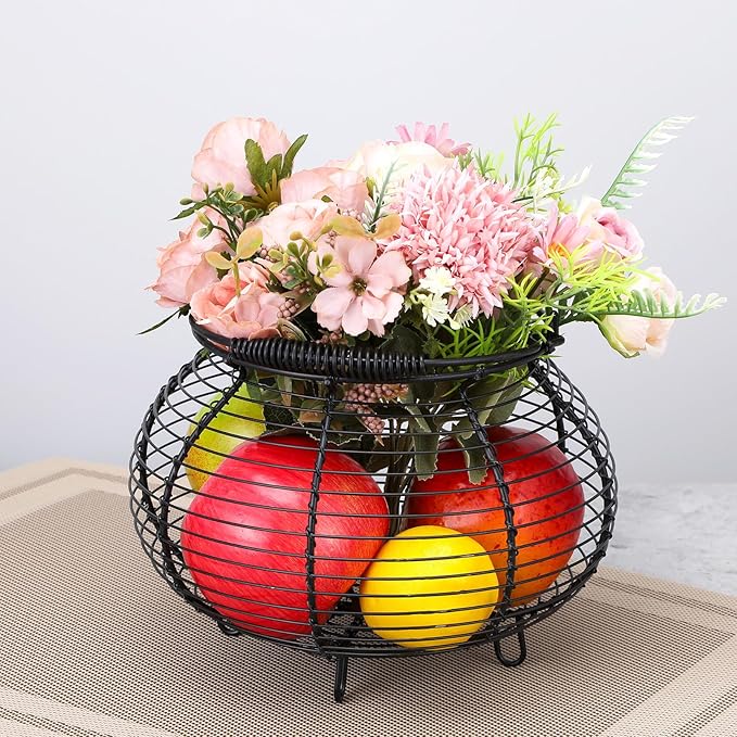 Egg Basket for Gathering Fresh Eggs, Retro Handle Egg Gathering Baskets, Round Wire Egg Basket, Chicken Eggs Baskets for Farmhouse