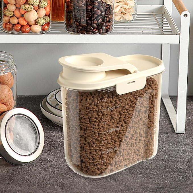 Dog Food Container - 2L Container for Dog Food - Visible Grain Dispenser Large Capacity Anti-moisture Dust-proof for Kitchen Pantry Garage Barn Farm