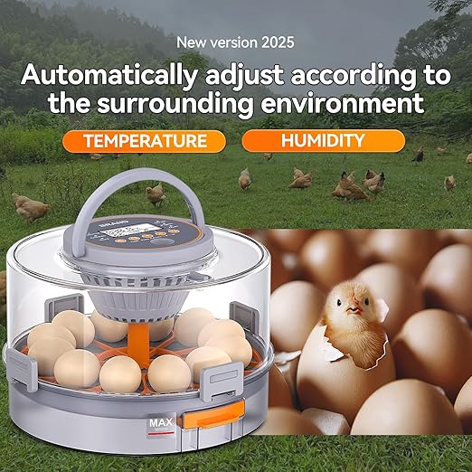 12 Egg Incubators for Hatching Eggs with Automatic Egg Turning & Humidity Control Intelligent Temp Eggs Candler for Chicken Quail Duck etc. Eggs, Suit for Beginner Backyard Hobbyist Students Education