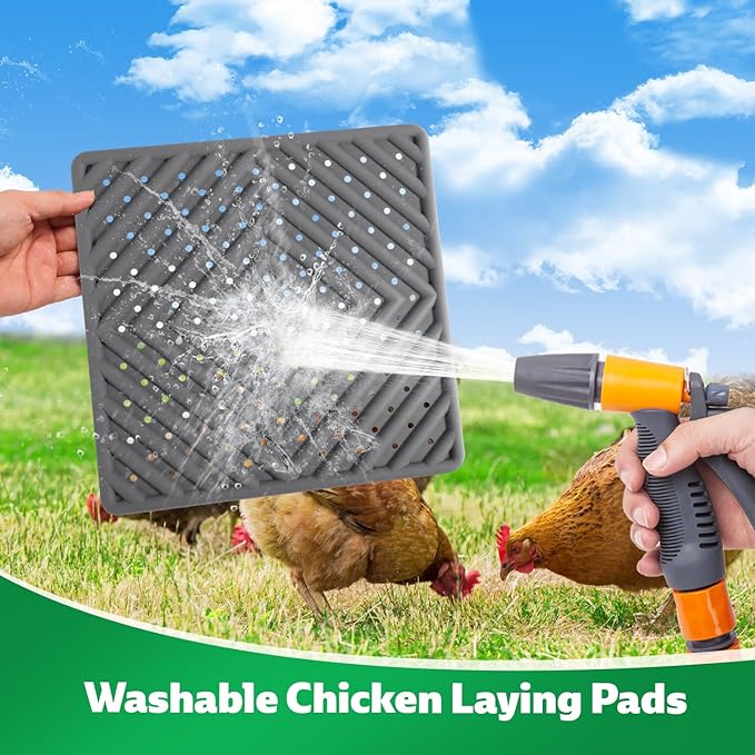 Chicken Nesting Pads for Chicken Coop, Washable Laying Pads for Nesting Box, Reusable Hen Nesting Box Pads for Coop Bedding, Soft Silicone Material, Easy to Clean, 12" x 12", Grey, 4 Pack
