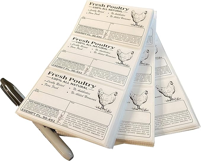 Poultry Freezer Labels 4" x 2.5" with Safe Handling Instructions and Exemption – P.L. 90-492 (100)