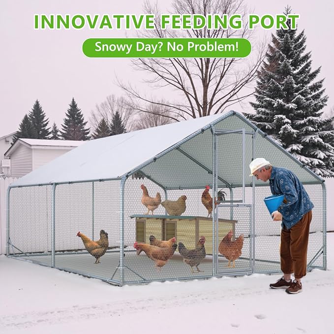 Large Chicken Coop,Metal Chicken Run for Yard with Feeding Door,Walk-in Chicken Pen for 10-20 Chickens,Outdoor Poultry Cage with Anti-UV Cover