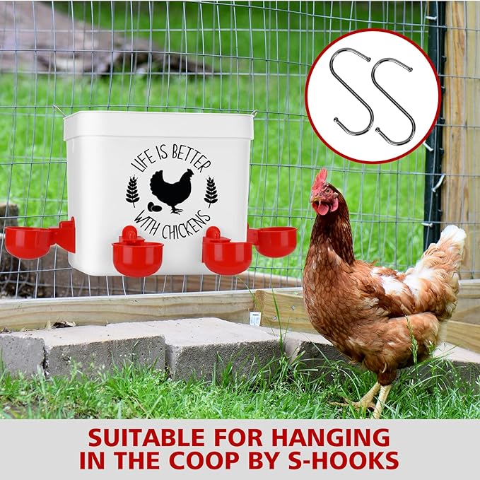 Chicken Waterer - Chicken Water Feeder with 4 Water Cups - Automatic Chicken Waterer No Waste - Poultry Waterer with 2 Gallon for Chickens Ducks and Goose