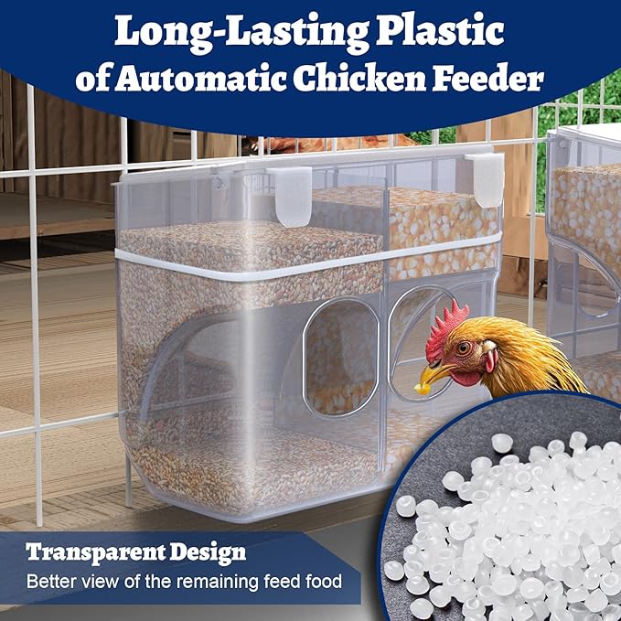 Automatic Chicken Feeder, Prevent Overfed Holds Max 4.5 Pounds, Large Gravity Fed Automatic Poultry Feeders, Rainproof Chicken Coop Accessories Fit for Outside & Inside Chicken Coop