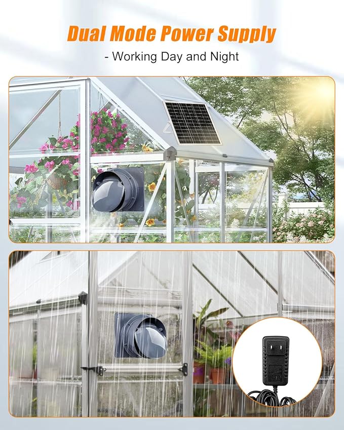 8" Solar Fan for Greenhouse, Coop and Attic – 25W Solar Panel and 10FT Adapter, High-Speed Waterproof Exhaust Fan with Anti-Backflow Valve