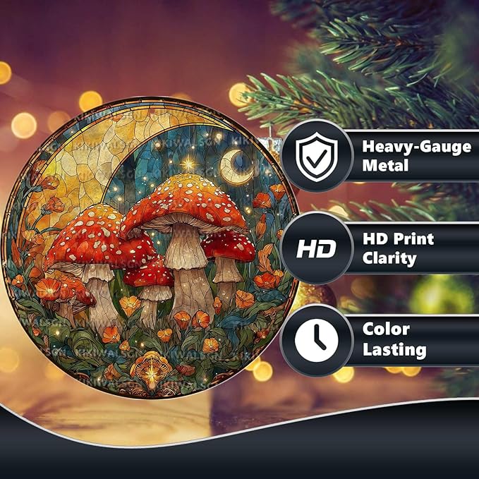 Vintage Mushroom Round Metal Sign Retro Tin Sign Nostalgic Rustic Wall Decor Decorations for Home Bedroom Living Room Cafe Bar Kitchen Yard Fence Door Outside Farmhouse 12 * 12 In