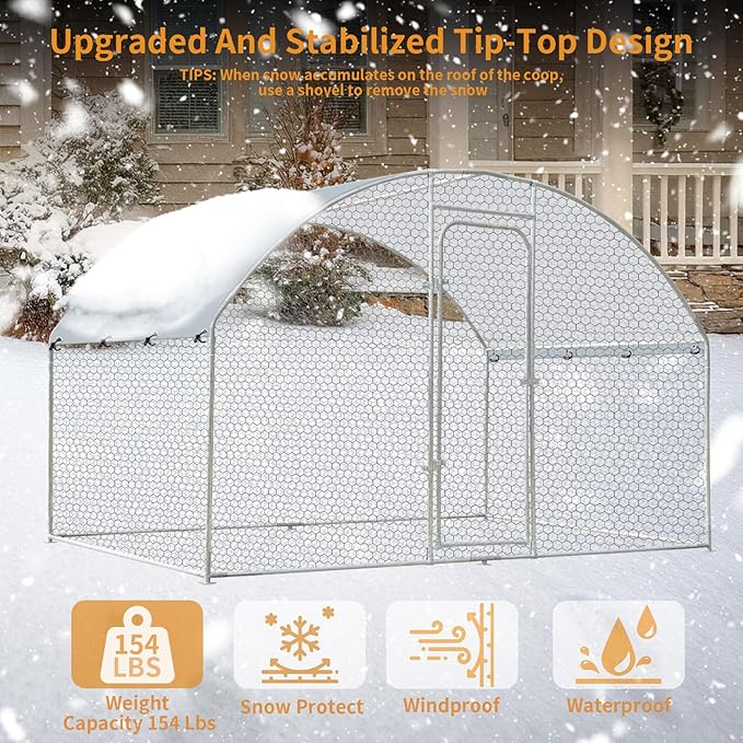 Large Chicken Coop, Metal Chicken Run for Yard with Feeding Door, 6.6 x 9.8 x 6.5 ft Chicken Coop Pen, Walk in Chicken Run for 6/10 Chickens Poultry Cage with Security Lock, Rabbit Cage for Outside