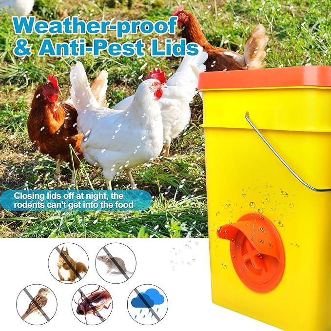 Chicken Feeder No Waste Automatic Poultry Feeder Ports, DIY Chicken Feeder and Waterer Set, 6 Ports and 6 Chicken Water Cups for Buckets, Barrels, Bins, Troughs