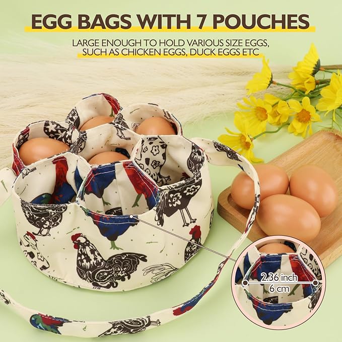 Egg Bags Hossmily Egg Basket Mini Egg Collecting Basket Egg Gathering Basket with 7 Pouches for Farmhouse Chicken Hen Duck Goose Housewife Garden Transporting Storage-2 Packs