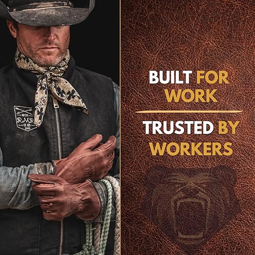 Bear Knuckles Regular Duty Brown Cowhide Leather Work Gloves | Patented Pre-Curved Finger Design