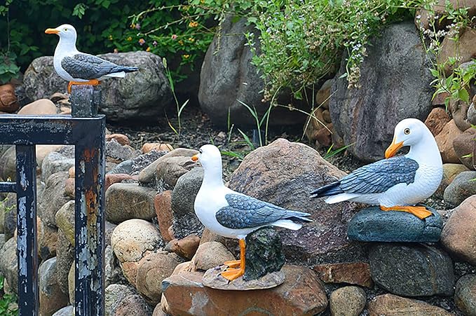 Real Seagull Outdoor Sculpture,Funny Bird Statue,Garden Beach Statue Decor,Resin Animal Seabird Ornaments,Coastal Beach Decor,Patio Decor for Outdoor Table Decorfor Garden,Terrace,Lawn,Yard