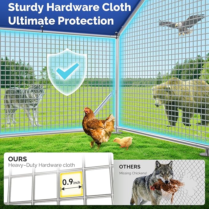 Large Metal Chicken Coop with Galvanized Hardware Cloth, Chicken Coop Run Pen for Yard with Waterproof Cover, Outdoor Large Walk-in Chicken Coops for 30 Chickens Duck Pen House Cage Run