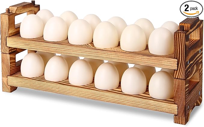 CVHOMEDECO. Wooden Egg Holder Fresh Egg Holders Countertop Firewood Egg Collecting Rack for Gathering Fresh eggs, Stackable with 24 eggs, Home Kitchen Organizer, Set of 2 PCS