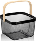 ZEAYEA Mesh Steel Fruit Basket Bin with Handle, Multi-functional Hanging Storage Organizer Garden Harvest Basket, Metal Wire Kitchen Basket for Cabinet, Pantry, Bathroom, Picnic, Home Decor, Black