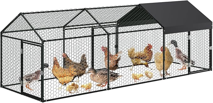Large Metal Chicken Coop with Waterproof Cover – 120"/160" l x 40" w Chicken Runs for Yard with Cover, Compartments & Doors, Outdoor Chicken Run for Rabbit, Duck, Goose, Backyard Yard (Silver/Black)