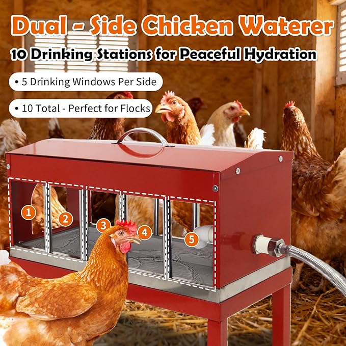 Automatic Chicken Waterer Stainless Steel Poultry Waterer No Waste with Float Valve Kit Bottom Bracket Chicken Watering System for Chicken Duck Goose Pigeon