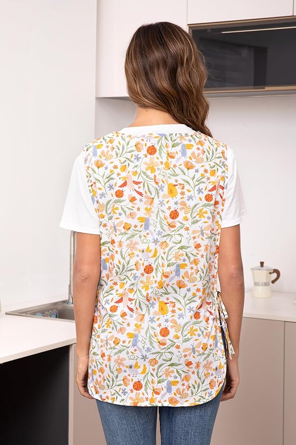 Nanxson Women Cobbler Apron with 2 Patch Pockets Cotton printed Smock with Side Ties for Work Chef kitchen CF3187