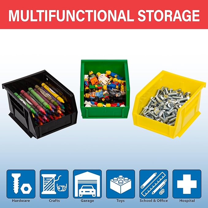 Akro-Mils 30210 AkroBins Plastic Storage Bins, Space-Saving Stackable Bins for Garage, Pantry, Craft Organization, 5" x 4" x 3", Yellow, 6-Pack