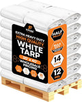 Heavy Duty White Poly Tarp 30' X 40' - Bulk Half Pallet (14 Pack) - Multipurpose Protective Cover - Durable, Weather Proof & Tear Resistant - 12 Mil Thick Polyethylene - by Xpose Safety