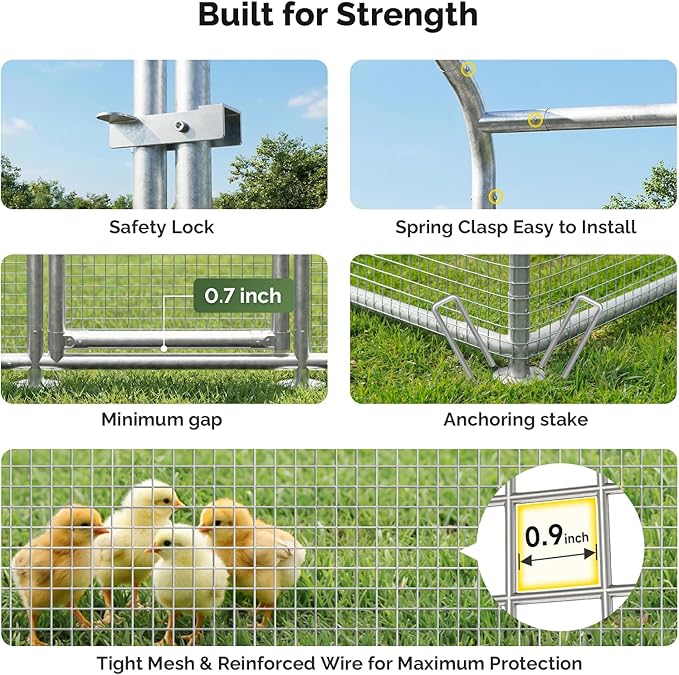 Sino Luban Large Metal Chicken Coop Run with Galvanized Hardware Cloth for 30 Chickens/Ducks, Chicken Runs for Yard with Waterproof Cover, Chicken Enclosure Pen Outdoor, Walk-in Poultry Cage