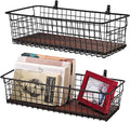 SheeChung 2 Set [Extra Large] Portable Metal Farmhouse Wall Decor Storage Organizer Basket Bin with Handles & Floating Shelves for Hanging in Bathroom, Kitchen, Office-Wall Mount Hooks, Black
