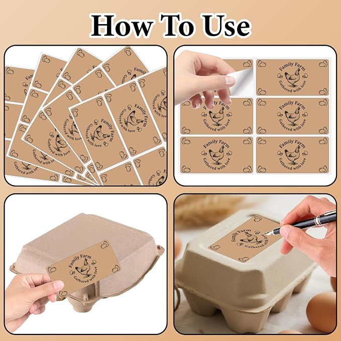 60Pcs 2" x 4" Chicken Egg Labels Rectangle Brown Self Adhesive Family Farm Egg Cartoon Stickers Packaging Tags for Box Container Business Farm Farmhouse Markets Shops Supplies