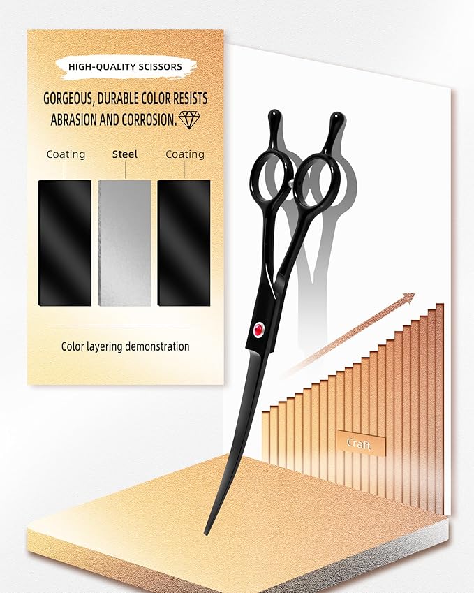 Dog Grooming Scissors, Curved Scissors for Dog Grooming, 7.9 inch, 30 Degree of Curved Blade,Light Weight, Stainless Steel Pet Shears for Trimming Face and Paws(Curved, Pitch-Black)