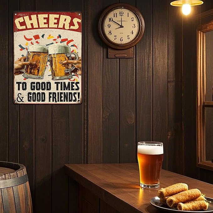 Cheers Beer Iron Sign Poster Cheers Beer Toast Metal Tin Sign Cheers Beer Toast Sign Home Decor Garage Bar Restaurant Kitchen Cafe Bar Pub 12x16 Inch Wall Art Decor