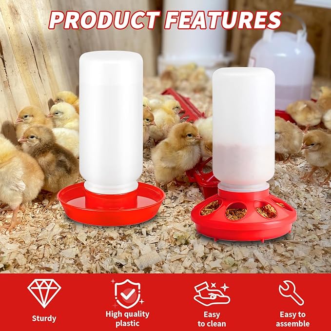 6 Pack Chick Feeder and Waterer Set - Chick Starter Kit with Mini Perch, Automatic Chicken Waterer & Feeder for Ducks/Quail, Coop Brooder Supplies for Small Poultry