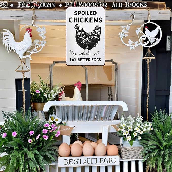 Chicken Decor for Coop Farmhouse Kitchen Garden Funny Vintage Metal Chicken Signs