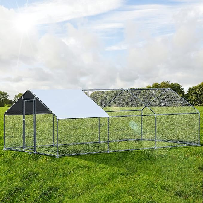 Chicken Coop Large Metal Chicken House Pen Outdoor for 40 Chickens Poultry Cage with Waterproof Cover for Rabbits Duck Walk-in Chicken Runs for Yard with Cover Outdoor