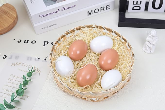 YunKo Wooden Fake Nest Eggs Brown White Easter Eggs for Craft Home Decor Get hens to Lay Eggs 12