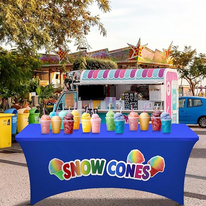Oudain 6ft Snow Cones Stand Tablecloth Stretch Spandex Table Cover Snow Cones Stand Supplies for Standard Folding Tables Summer Party Table Cloths Universal Rectangular Fitted Protector