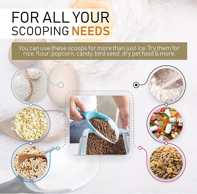 Spring Chef Magnetic Ice Scoop for Freezer, Translucent BPA-Free Flexi-Plastic Ice Scooper with Soft Grip Handle, Kitchen Food Scoop for Popcorn, Pet Food, Flour, Grains - Dishwasher Safe - Aqua Sky