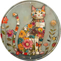 Cat Round Metal Tin Sign Wreath Farm Flowers Rustic Vintage Wall Art Decor for Garden Indoor Outdoor Home Porch Window Decor 12x12inch