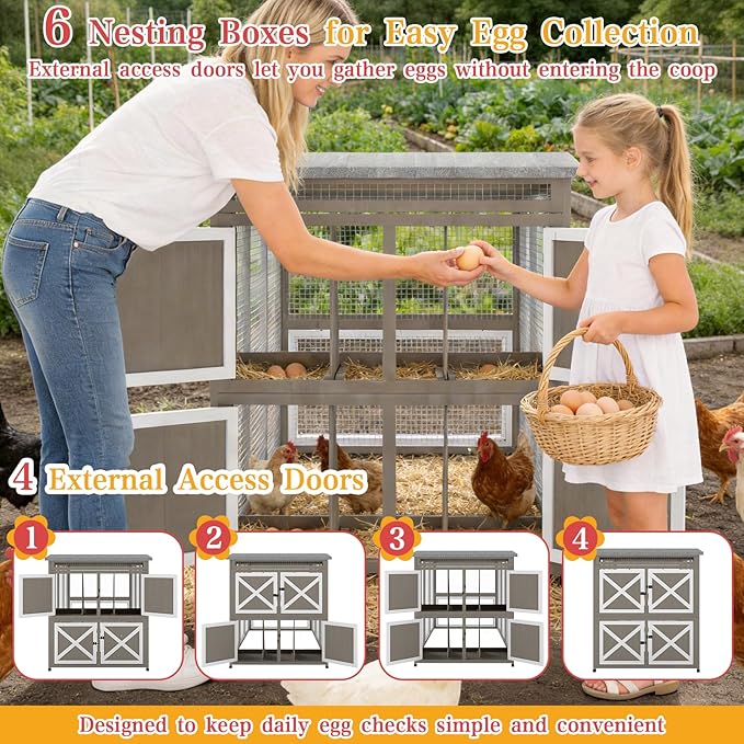 93.6"L Outdoor Large Chicken Coop with Run for 6–8 Chickens, Wooden Hen House with 6 Nesting Boxes, 4 Lockable Egg Doors,Asphalt Roof,Waterproof Oxford Run Cover Chicken Hutch for Backyard Lawn