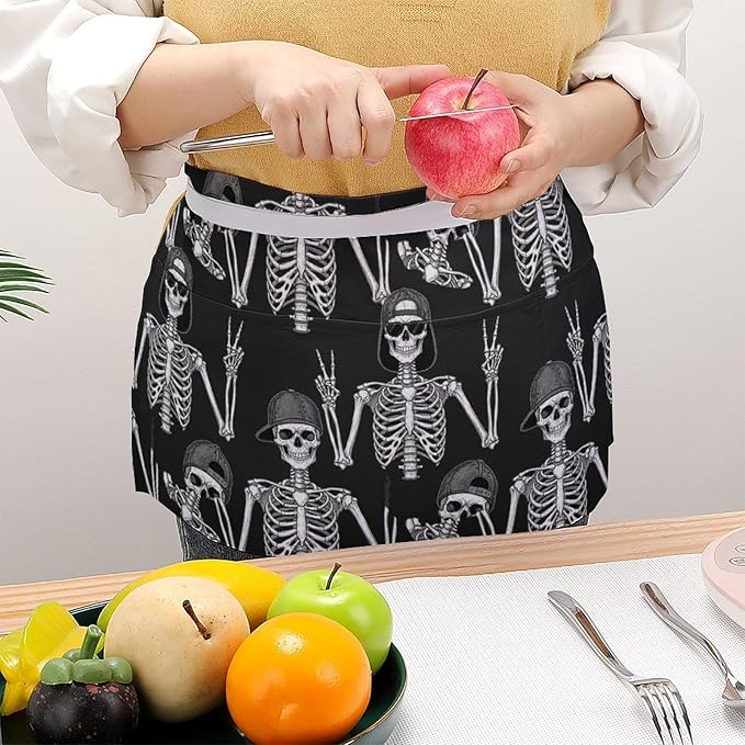 Unisex Apron for Cooking Server Waitress Half Waist Apron with 3 Pockets