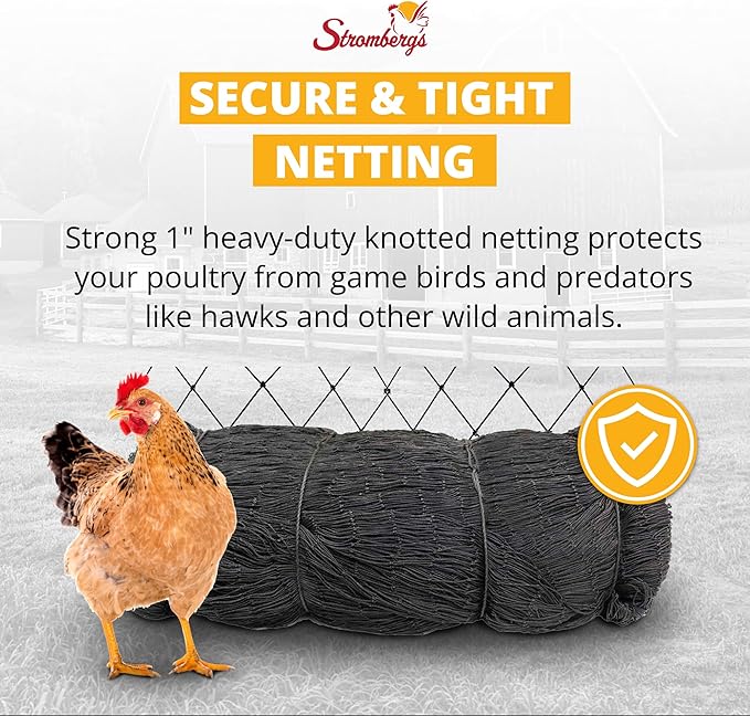 Stromberg’s 2” Mesh Heavy Duty Knotted Aviary Netting, UV Resistant Polyethylene Fiber for Game Birds, Pheasants & Poultry, 85 Lbs Break Strength Durable Against Weather and Predators