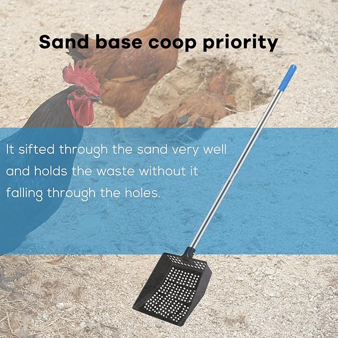 Chicken Poop Scooper,Big Sifting Shovel for Farm Chicken Coop Goat Stall Large,Farm Chicken coop Goat stall Sand Poop Cleaning, Chicken Poop Scooper Rake,Chicken Coop Rake with Long Handle.