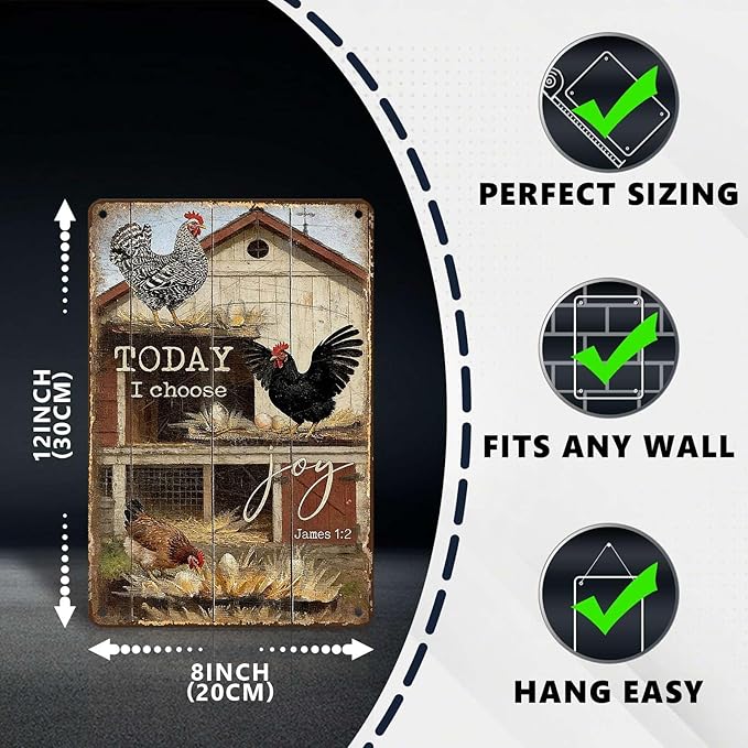 Chicken Metal Sign Chicken Coop Metal Decor Today I Choose Joy Tin Signs Vintage Farmhouse Poster Rustic Wall Decor For Home Farm Poultry House Office Cafe Kitchen Bar Yard Garden 12 * 8 In