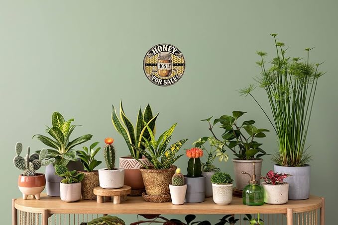 CSWLJS Honey For Sale Metal Tin Sign 8x8 In Kitchen Farm Wall Art Decor
