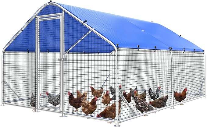 Sino Luban Metal Large Chicken Coop Run with Small Mesh Hardware Cloth for 20 Chickens/Ducks, Chicken Runs for Yard with Waterproof Cover, Chicken Enclosure Pen Outdoor, Walk-in Poultry Cage