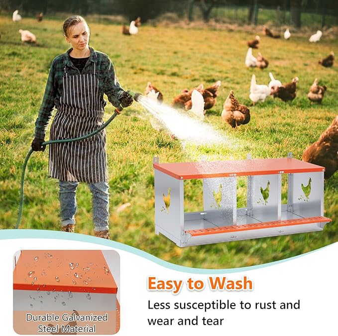Chicken Nesting Box for Laying Eggs - 3 Room Chicken Laying Boxes, Nesting Boxes for Chickens, Heavy Duty Metal Chicken Coop (31.8" L x 17" W x 15" H)